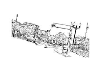Obraz premium Building view with landmark of Jackson is the capital city in Mississippi. Hand drawn sketch illustration in vector.