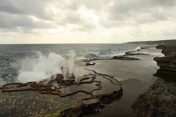 blowholes on the rocks along tonga coastline