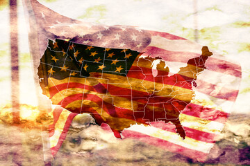 Flagge und Landkarte der Vereinigten Staaten von Amerika