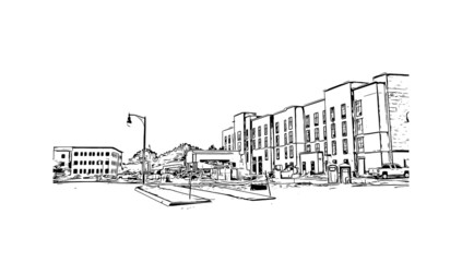 Building view with landmark of Jackson is the capital city in Mississippi. Hand drawn sketch illustration in vector.