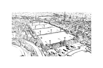 Building view with landmark of Jackson is the capital city in Mississippi. Hand drawn sketch illustration in vector.