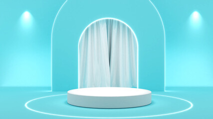 White stand on a light blue background,mock up podium for product presentation,3D rendering