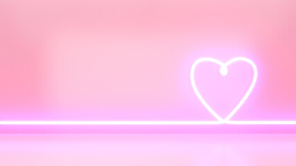 Neon light heart pink background image, mockup for product presentation, 3d rendering