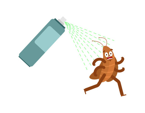 Cockroach running away from spray isolated. House beetle run. vector illustration