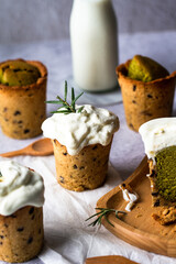 Set of Matcha Green tea Cup for serve with milk or tea and coffee, Selective focus.