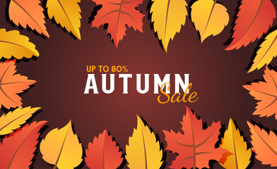 Hallo autumn sale background layout decorate with leaves for shopping sale or promo poster and frame leaflet or web banner.Vector illustration template.