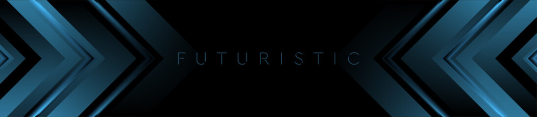 Obraz premium Technology banner design with dark blue arrows. Abstract geometric vector background