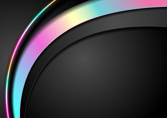 Abstract black corporate background with holographic waves. Modern vector design