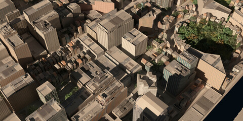 Bird's eye view of the cityscape 3d illustration