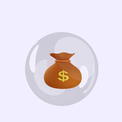 3d illustration of object money sack inside bubbles