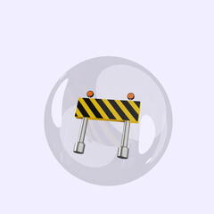 3d illustration of object road block inside bubbles