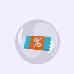 3d illustration of object discount ticket inside bubbles
