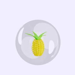 3d illustration of object pineapple inside bubbles