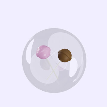3d illustration of object chuppa chup candy inside bubbles