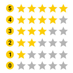 Vector star in yellow and gray color.  Can be used as a rating icon starting from 0,1,2,3,4,5 on online shops, applications, hotels, travel, etc.