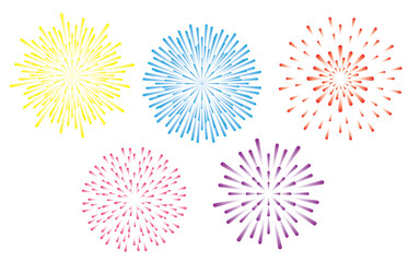 Firework bursting in various shapes set. sparkling pictograms set on isolated background abstract vector illustration