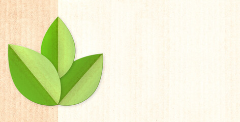 Paper cardboard background with green leaves  in paper cut style
