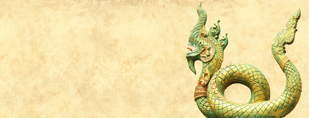 Grunge background with paper texture and asian naga snake