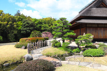 Naklejka premium Decorative garden in Koishikawa Korakuen garden, Okayama, Japan