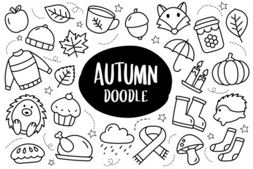 Autumn collection set doodle style. Autumn season hand drawn icon.