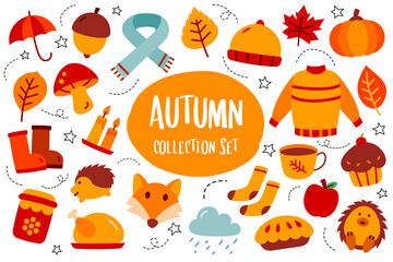 Autumn collection set flat color style. Autumn season icon.