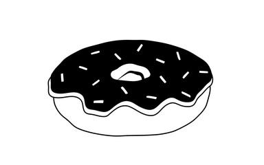 black and white donut with sprinkles, party food digital illustration isolated on white background