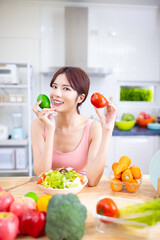 woman enjoy salad food process