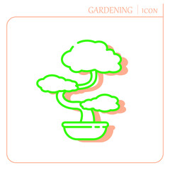 Bonsai tree line icon. Vector gardening concept. Editable stroke. Isolated background for site, mobile app, brochure ect. 