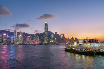 Fototapeta na wymiar Victoria Harbor of Hong Kong city under sunset