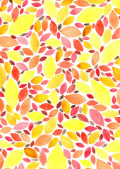 Abstract colorful autumn leaves watercolor hand painting background for decoration on Thanksgiving, fall and summer season.