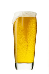 Glass of fresh beer isolated on white background with clipping path