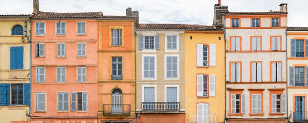 Montauban, beautiful french city in the South, old colorful houses
