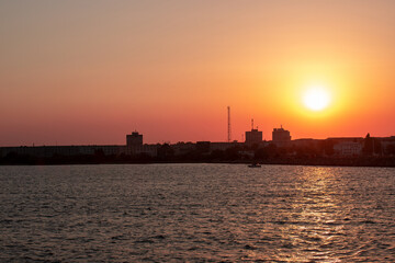 Fototapeta na wymiar The sunset seen in the city of Mangalia - Romania It is a port city on the Black Sea in the country