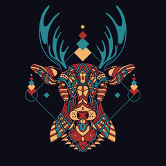 Colorful Deer Illustration Mandala Zentangle