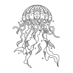 Jellyfish Mandala Zentangle Illustration in Lineal Style