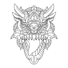 T-rex Mandala Zentangle Illustration in Lineal Style
