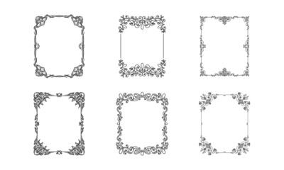 Black Ornate Frames with Filigree Swirls Vector Set