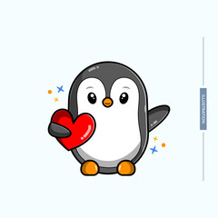 illustration of cute penguin carrying the symbol of love, vector eps 10