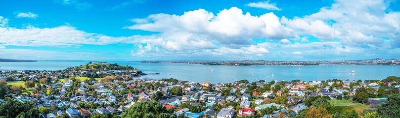 stunning view of Auckland from Mount Vitoria lookout view point located in seaside village of...
