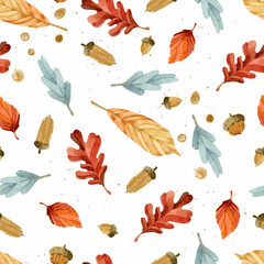 Autumn leaves watercolor seamless pattern	