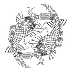 Koi Fish Mandala Zentangle Lineal Style