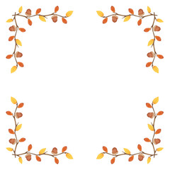 ナチュラルかわいい　秋の葉っぱとどんぐりのフレーム　