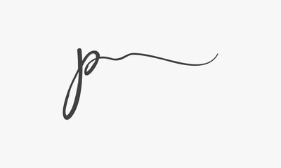 letter P brush script isolated on white background.