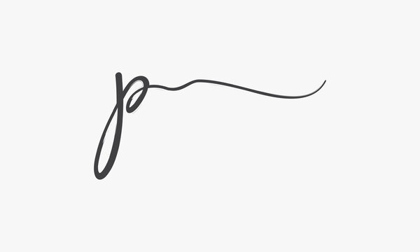 letter P brush script isolated on white background.