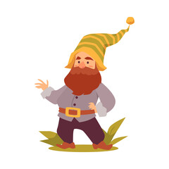 Naklejka premium Cute funny bearded forest gnome or dwarf, flat vector illustration isolated.