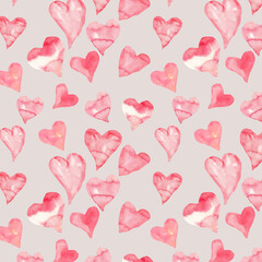 Watercolor heart heart seamless pattern, watercolor hand drawn - 449810266
