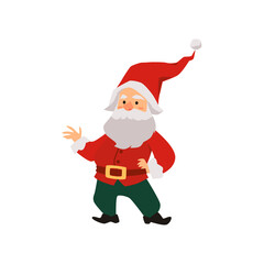 Christmas dwarf or gnome in Santas costume, flat vector illustration isolated.
