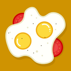 Scrambled eggs. Cook breakfast, pours oil into frying pan, breaks egg, top view morning tasty healthy meal. Cafe or restaurant food vector cartoon concept