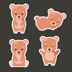Cute bear stickers in cartoon design. Funny animals.