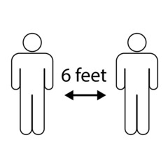 Social distancing set of icons. Simple man or woman black and white silhouettes with arrow distance between. Can be used during coronavirus covid-19 outbreak prevention